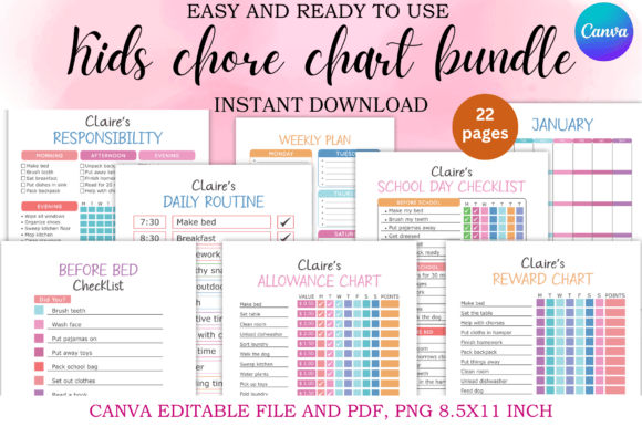 Download Kids Chore Chart Bundle - Chart Collection