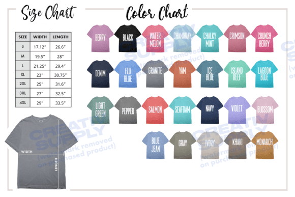 Download Size and Color Chart Comfort Colors 1717 - Chart Collection