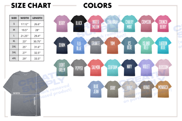 Download Size Chart Comfort Colors 1717 and Color - Chart Collection